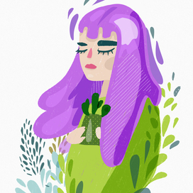 девушка с кактусом