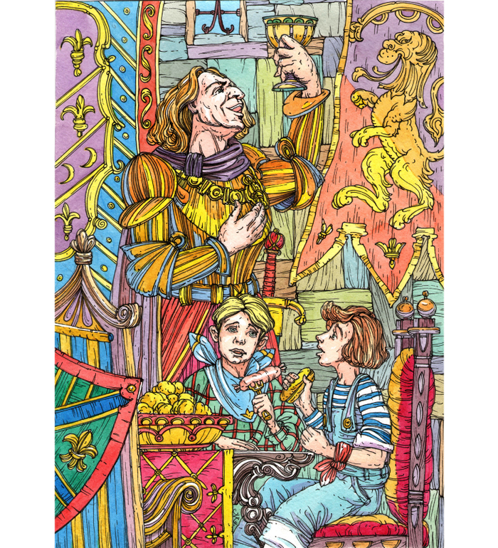 пир в замке, в честь путешественников