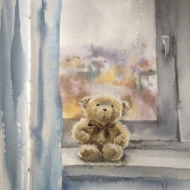 Окно в детской осенним пасмурным днём 