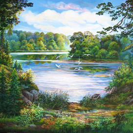 Чаек полет над рассветным Неманом