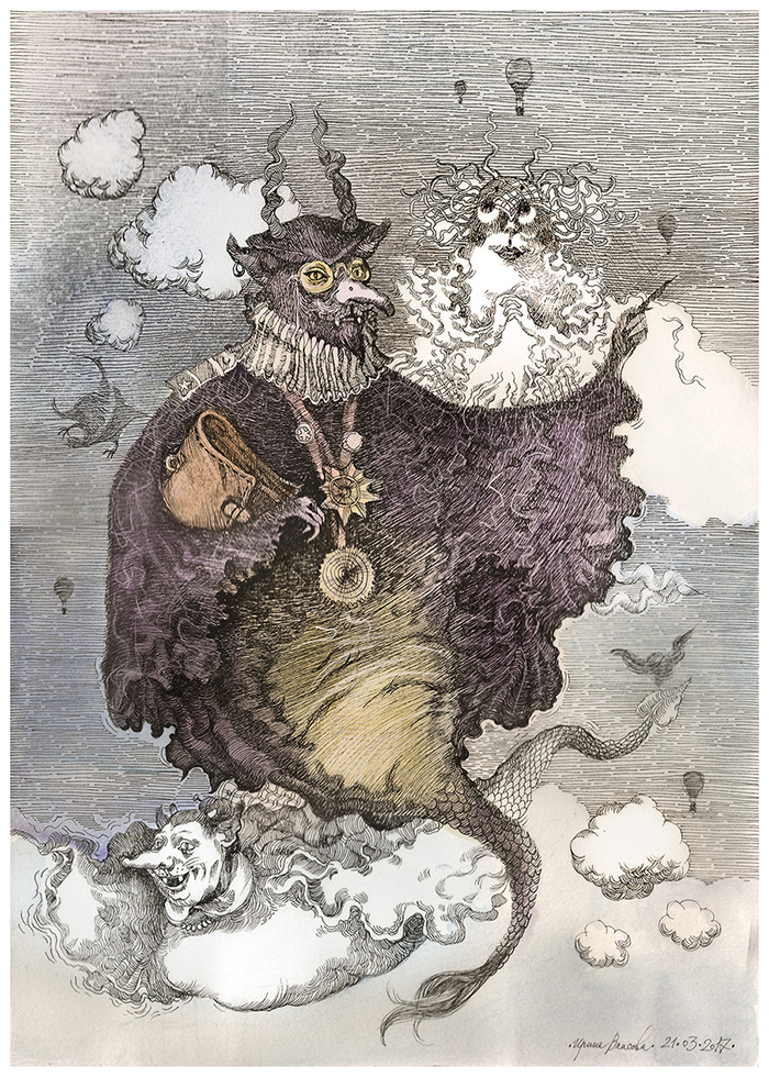 Иллюстрация к роману Ирины Сумароковой «Эпизоды безразмерной жизни». "Фиолетовый чёрт Ванадий Крылохвостый всегда летал по ломаной линии"