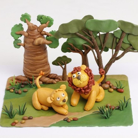 "Лев и львица" КНИГА "ПЛАСТИЛИН", СЕРИЯ "ПОДЕЛКИ", ИЗДАТЕЛЬСТВО "ЭКСМО". ВЫПОЛНЕНА ИЗ ПЛАСТИЛИНА