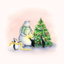 мишка и пингвины