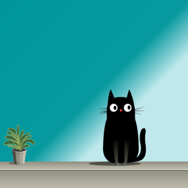 Черный котик с цветком