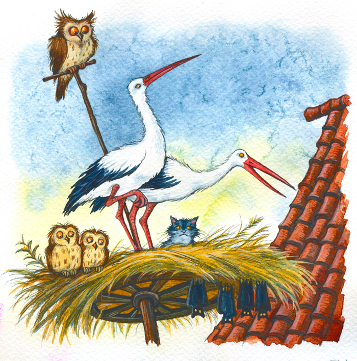 С.Лагерлев "Путешествие Нильса с дикими гусями" тушь ,перо,акварель 2012