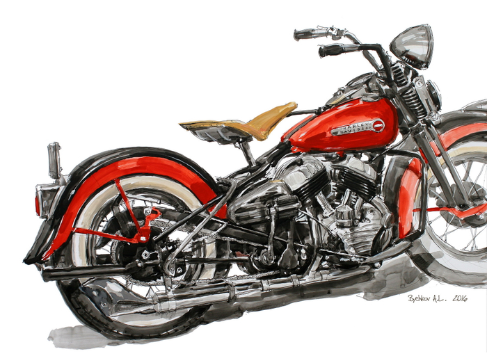  мотоцикл Harley-Davidson WL 1939 рисунок