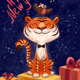 Новогодняя открытка с тигром 