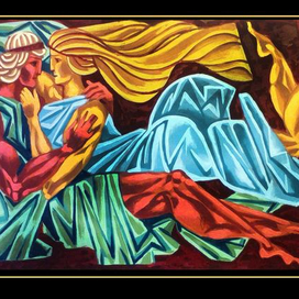 "Селена и Эндимион" бумага, акрил, 68х39 см, 2016г.  Серия "Мифы и легенды древней Греции".