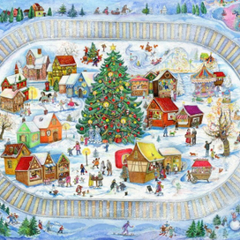 Иллюстрация с новогодней ярмаркой для пазлов