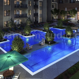 Великолепный внутренний двор с видом на бассейн