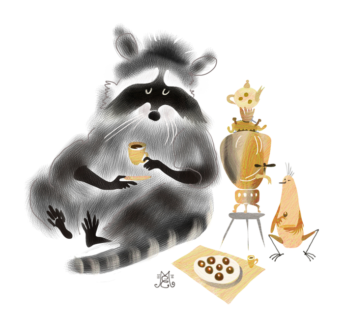 Енот и Птюч пьют чай