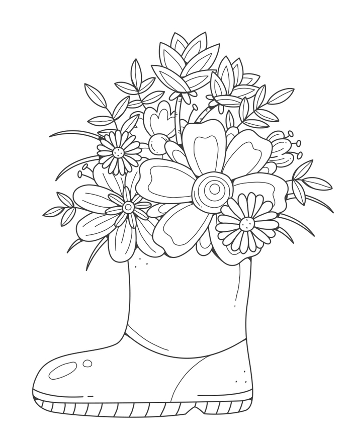 Сапог с цветами раскраска