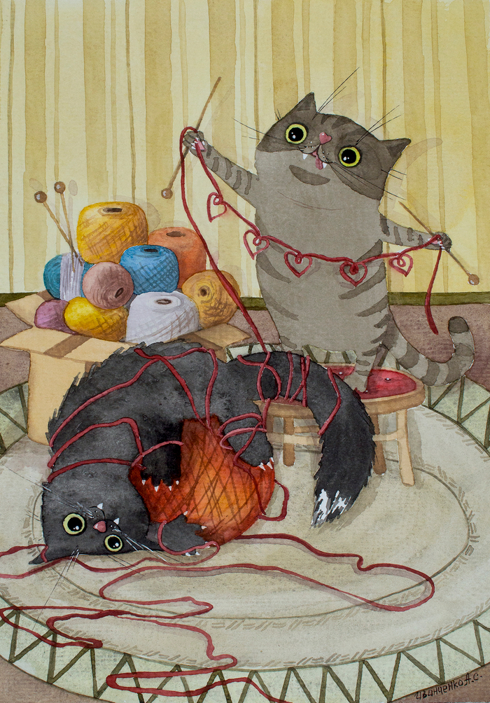 Коты и вязание. Шалости.
