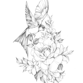 Птица парит над цветами