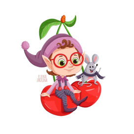 Эльф и мышонок на вишне.