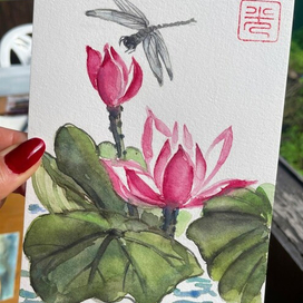 Открытка акварелью Лотос