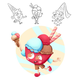 Бренд-персонаж для джелатерии. Креманка с мороженым.