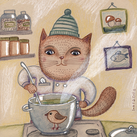 Кот варит суп.