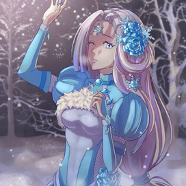 Зимняя иллюстрация с аниме-девушкой