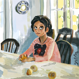 Стиллизация известных картины "Девочка с персиками" Серов