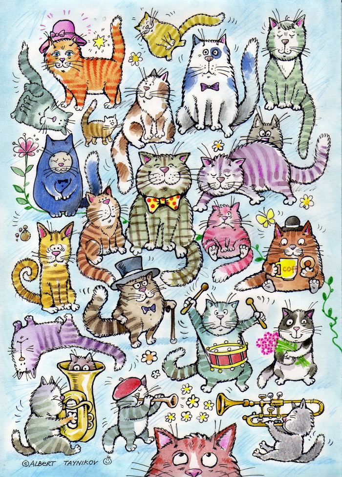 Коты. Разноцветные.