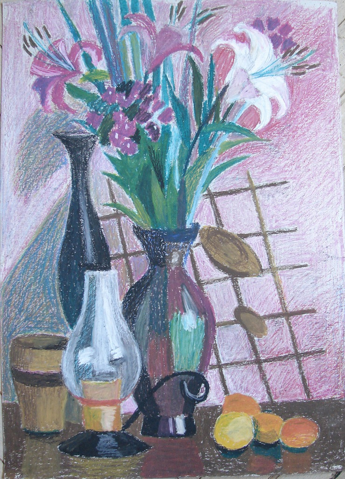 летний натюрморт с  лилиями и абрикосами