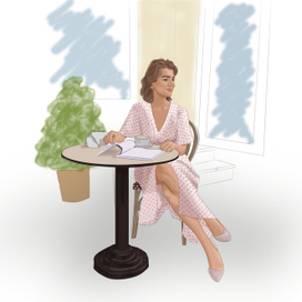 Девушка перед кафе