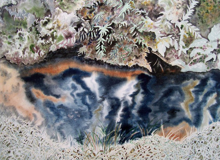 Изменчивая гладь вечернего ручья.