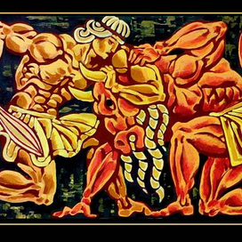 "Тесей и Минотавр" бумага, акрил, 68х39 см, 2016г.  Серия "Мифы и легенды древней Греции".