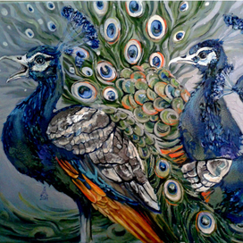 Павлинья песнь (хм, акрил, интеллектуальные краски Pebeo 50Х70 2014)