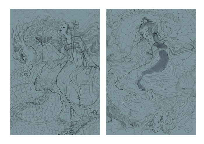 Феи и киmайский дракон - скетчи