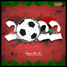 Иллюстрация С Новым Годом. 2022 и футбольный мяч 