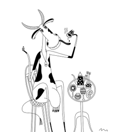 Корова пьет чай