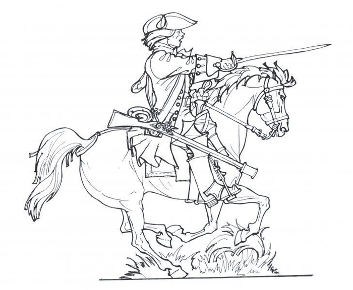 Бумажные солдатики. Драгун с палашом в положении "Коли"