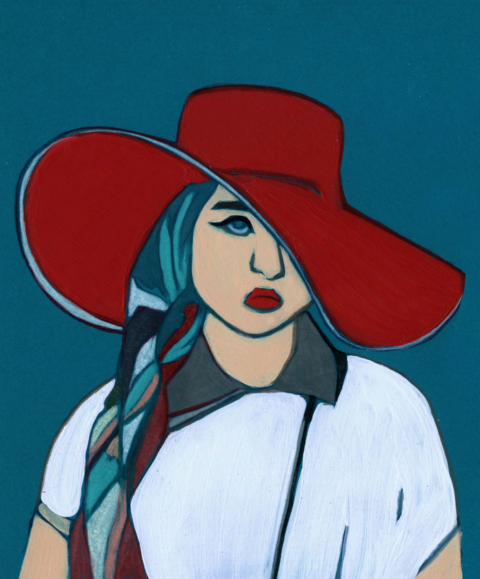 The lady in the red hat.