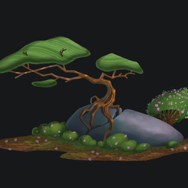 Композиция с деревом и камнем