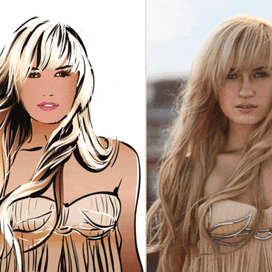 портрет по фото, блондинка на улице