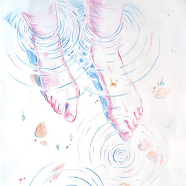 Иллюстрация к хокку Басё "Чистый родник..."