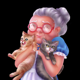Granny with kittens