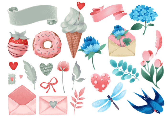 Sticker set. Theme - spring and love