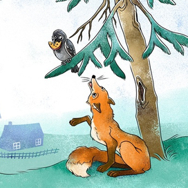 Иллюстрация к басне Крылова "Ворона и лисица"
