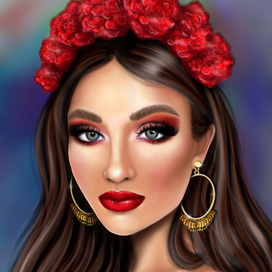 Брюнетка с цветами