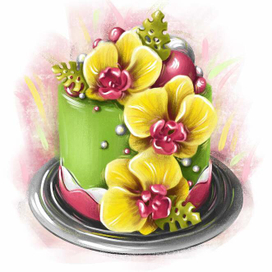 Торт с жёлтыми орхидеями