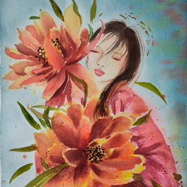 Девушка с лотосами