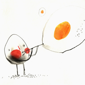 Яичный человечек выдувает желточные пузырики