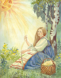 девушка прядёт из лучей солнца