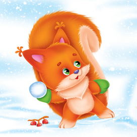 Белочка играет в снежки.