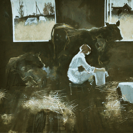 "Доярка"; бум.гуашь.; 40x60; 2012 г.