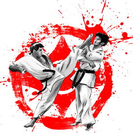 Бой карате на фоне канку