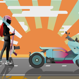 Girl with bike and AR-15